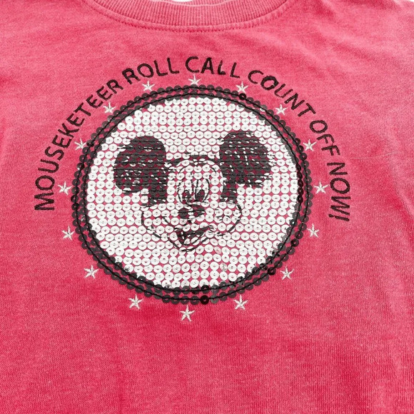 Disney Mickey Mouseketeer Sequin Sweatshirt Top Kids Size S Red Crew Neck Cotton - Picture 5 of 5
